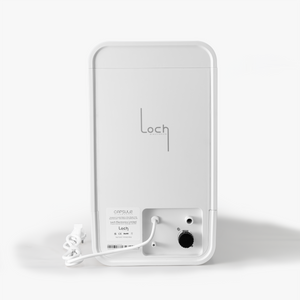 White electronic device with 'Loch' branding on a light gray background