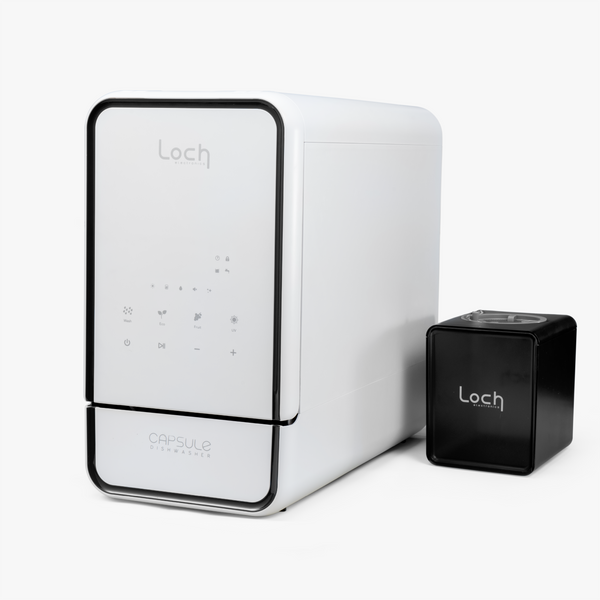 White electronic device with black accents and 'Loch' branding on a white background